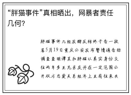 “胖猫事件”真相晒出，网暴者责任几何？