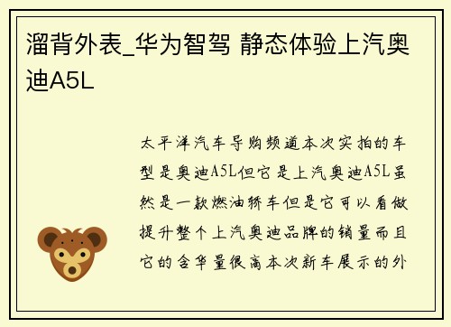 溜背外表_华为智驾 静态体验上汽奥迪A5L