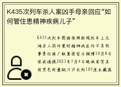 K435次列车杀人案凶手母亲回应“如何管住患精神疾病儿子”