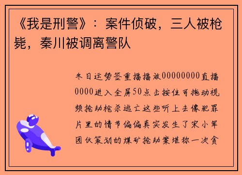 《我是刑警》：案件侦破，三人被枪毙，秦川被调离警队