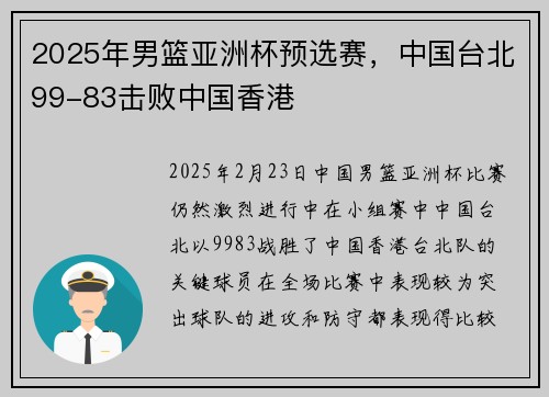 2025年男篮亚洲杯预选赛，中国台北99-83击败中国香港