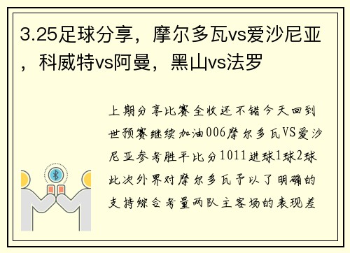 3.25足球分享，摩尔多瓦vs爱沙尼亚，科威特vs阿曼，黑山vs法罗