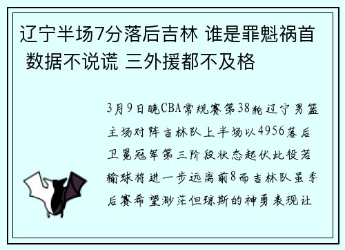 辽宁半场7分落后吉林 谁是罪魁祸首 数据不说谎 三外援都不及格